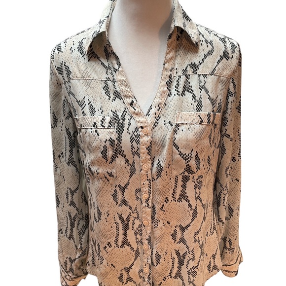 Express The Portofino Shirt Pink, Brown & White Snakeskin Button Down Shirt XS - Picture 2 of 14